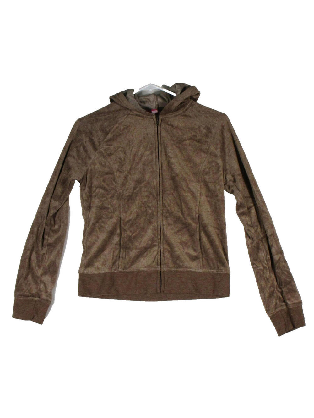 SO Womens Velour Tracksuit Jacket Full Zip Long Sleeve Pocket Size S Brown